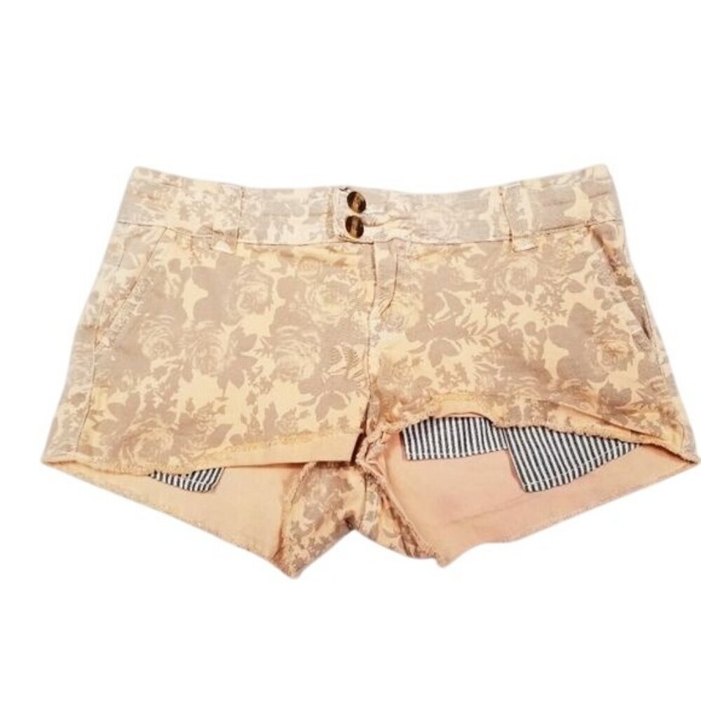 BKE Piper Casually Printed Womens Shorts‎ Size 29 Beige Floral Design Shortie